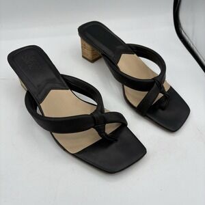 Franco Sarto Sandals Womens Size‎ 10 Black Leather Cristal Block Heel Thong